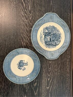 Royal China Currier Ives Blue White Gravy UnderPlate & Plate